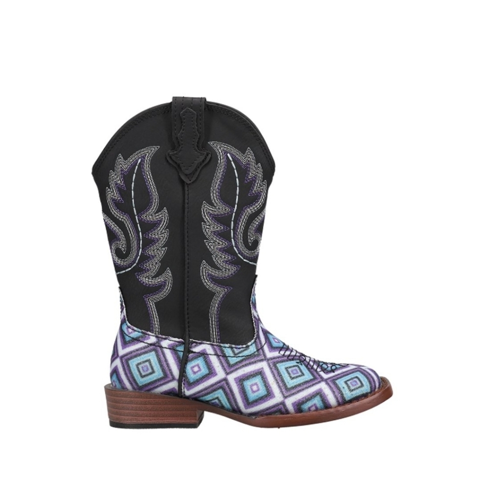Roper Girls Glitter Diamonds Square Toe Cowboy Casual Mid Calf Boots